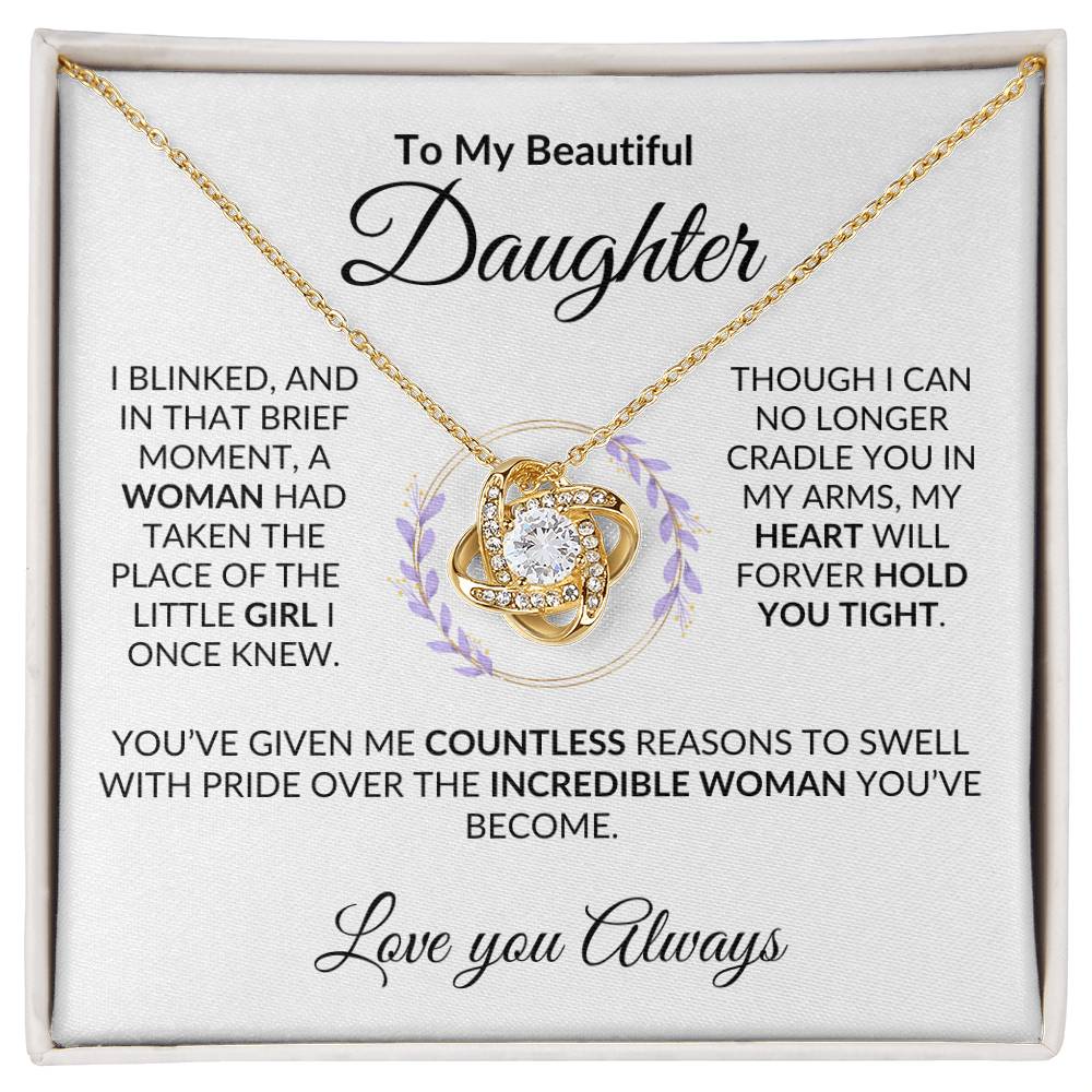 To My Beautiful Daughter- Love Knot Necklace