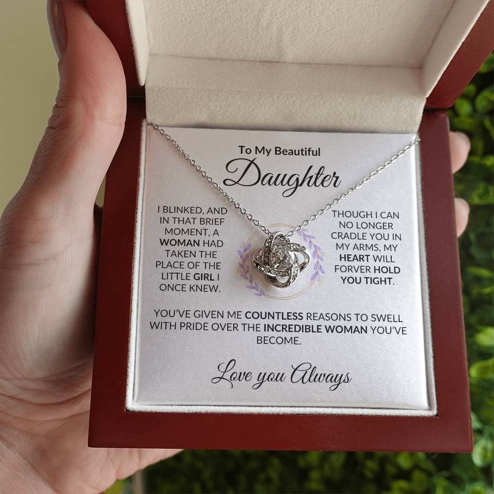 To My Beautiful Daughter- Love Knot Necklace